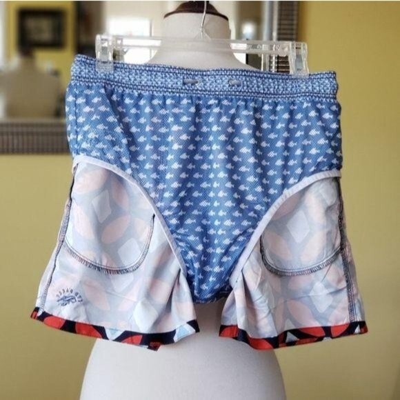 Ted Baker Large Geo Print Swim Shorts Men's Size 3/Medium Navy Blue Red - Picture 8 of 11